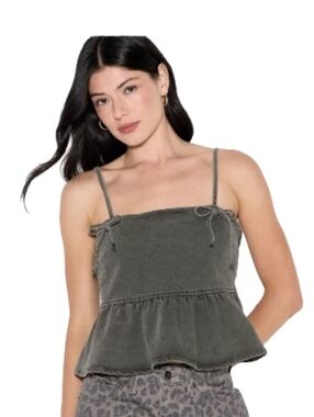 NWT WILD FABLE Size M Gray Wash Denim Corset Peplum Y2K Top